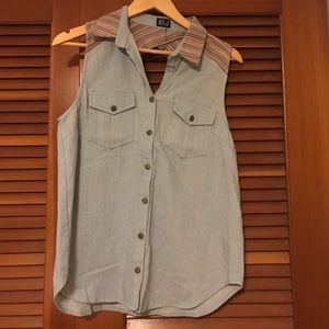 Denim tank with pattern